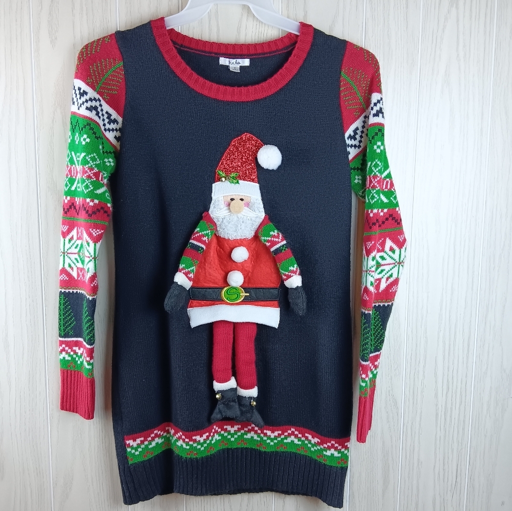 Kela Santa Clause Knitted size Medium Ugly Christmas sweater jingle bells